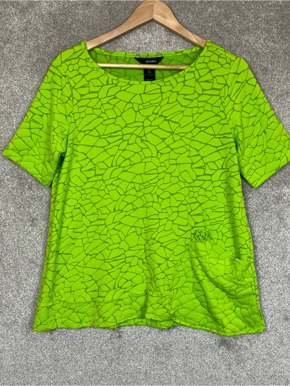 Ali Miles Shirt Womens Medium Green Short Sleeve Pullover Stretch Pocket- 5210